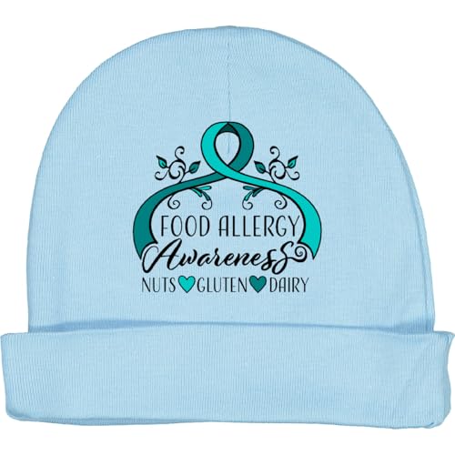 inktastic Food Allergy Awareness- Teal Ribbon with Leaves Baby Beanie Hat