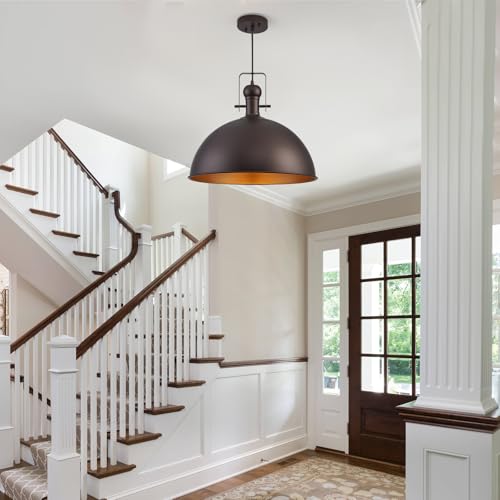 Image of 18 Inch ORB Farmhouse Pendant Lights for Kitchen Island 1 Pack | ETL Certificate, Easy to Install,Adjustable Height Cord,Vintage Industrial Dome Hanging Light Fixtures