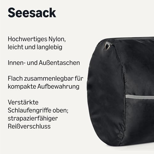 Amazon Essentials 82,3cm extra große faltbare Nylon-Reisetasche für Reisen/Aufbewahrung mit Reißverschlusstaschen, 150l, 22,7kg Tragkraft, schwarz (früher Amazon Basics)