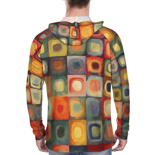 Men's Sun Shirts UPF 50+ Rash Guard Long Sleeve Sun Protection Hoodie Abstract Art Squares Lightweight Shirt 3XL White3