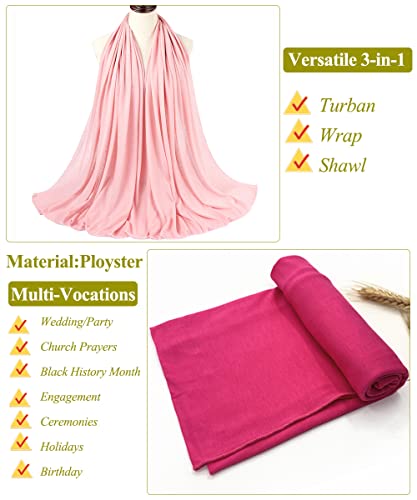 Harewom Head Wraps for Black Women Stretchy Head Scarf African Hair Wraps for Dreads Locs Natural Hair Turban Headwraps Jersey Tie Headbands(Pink and Rose)