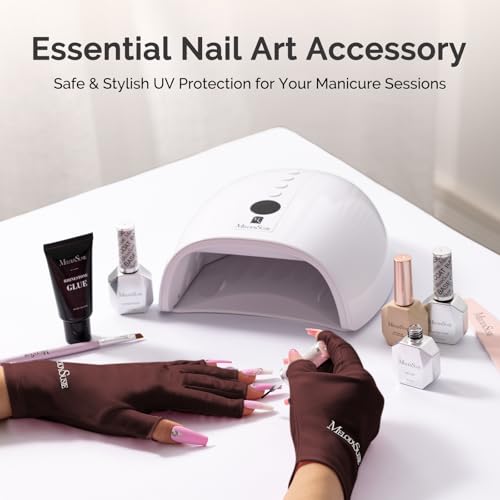 Image of MelodySusie Premium UV Protection Gloves for Manicures, Cool Feeling Fabric,Professional UPF50+, UV Nail Gloves for Gel Nail Lamp, Anti UV Light, Skin Care Fingerless Design,Brown