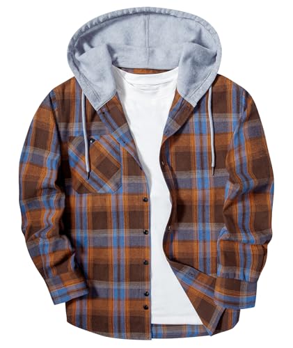Image of Hooded Flannel Shirts for Men Plaid Long Sleeve Flannel Jacket Hoodies