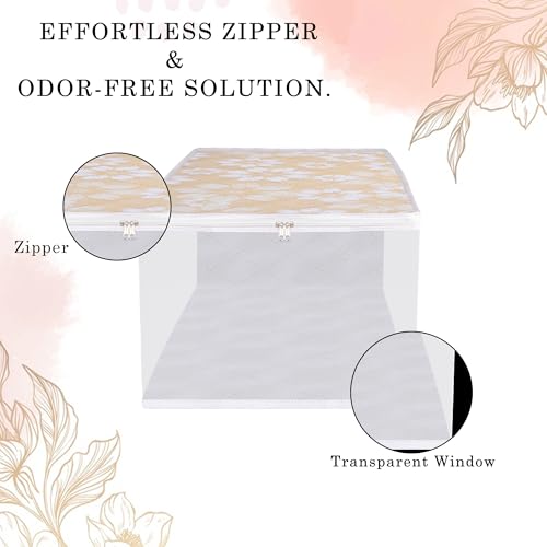 Image of Kuber Industries Shoe Cover | Waterproof Shoe Storage Bag | Travel Shoe Storage Bag | Side Visible Window Shoe Organizer | Shoe Protector Bag | Flower Quilted | Pack of 2 | Golden