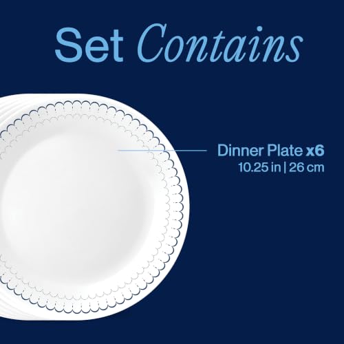 Corelle Service de table 6 pièces de 26 cm, verre Vitrelle triple couche, assiettes rondes légères, résistantes aux éclats et aux rayures, passent au micro-ondes et au lave-vaisselle, caspienne – vue 3