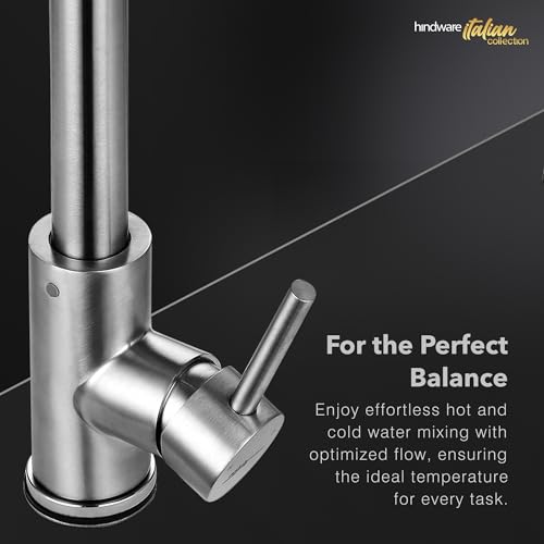 Image of Hindware Italian Collection Pull Down Kitchen Sink Faucet | Kitchen Sink Mixer | Deck Mount Installation | Made of SS | Dual Mode - Spray & Stream | Min. 3-Bar Water Pressure Required