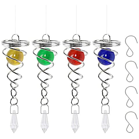 4 Pack Wind Spinner Ball Spiral Tail - Decorative Wind Spinner Tail 5.7in with Hanging Swivel Hook Sliver Stainless Steel Multi Color Yellow Green Red Blue Glass Gazing Balls Spiral Tail by Bemaystar Cover