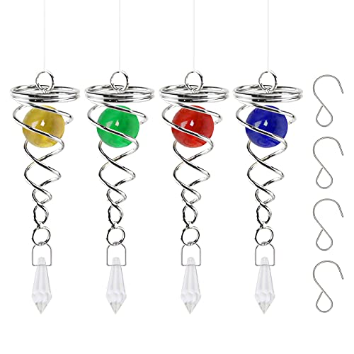 4 Pack Wind Spinner Ball Spiral Tail - Decorative Wind Spinner Tail 5.7In With Hanging Swivel Hook Sliver Stainless Steel Multi Color Yellow Green Red Blue Glass Gazing Balls Spiral Tail By Bemaystar #TOP5