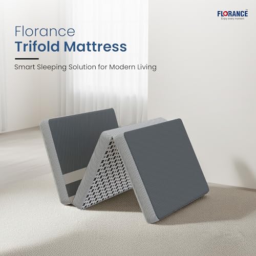 Image of Florance Tri-Fold Cooling Gel Memory Foam Mattress | Triple-Layer Medium-Firm|Breathable Fabric | Portable Foldable Bed for Guests, Camping & Travel | 6-Year Warranty| King Size|72x72x4 Inch