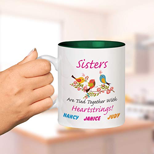 Personalized Custom Text Sisters Are Tied Together Heartstrings! Ceramic Inner Color Cup Coffee Mug Red #TOP2