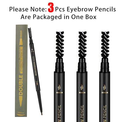 O'CHEAL 3 Pcs Waterproof Eyebrow Pencil Dark Brown, Premium Eye Brow Pencil Brn with Spoolie Brush, Longwearing for Perfect Brows, Professional, Precision, Defines, Universal Benefit Eyebrow Pencil, O'CHEAL