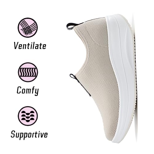Oude Beige Slip On Shoes Women Light | Platform Sneaker Stylish | Girls' Loafers Whole Day Standing | Thick Rocking Bottom Size 8 by Oude - Used condition - Image 4