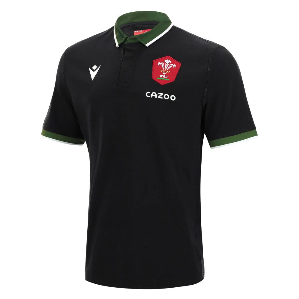 Macron Wales WRU Alternate Cotton Rugby Polo Shirt Black Size Small