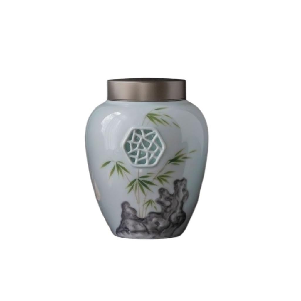 XYNSNDB Słoik cukru Ręcznie malowana wytłaczana kratka okienna Retro puszka na herbatę Dwuwarstwowa blaszana pokrywka Ceramiczna nakrętka Ziarna kawy Zamknięta puszka płatków Pojemnik na herbatę