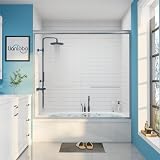 Tub Glass Shower Door, 56-60' W x 57' H, 1/4' Clear Tempered, Chrome Silver
