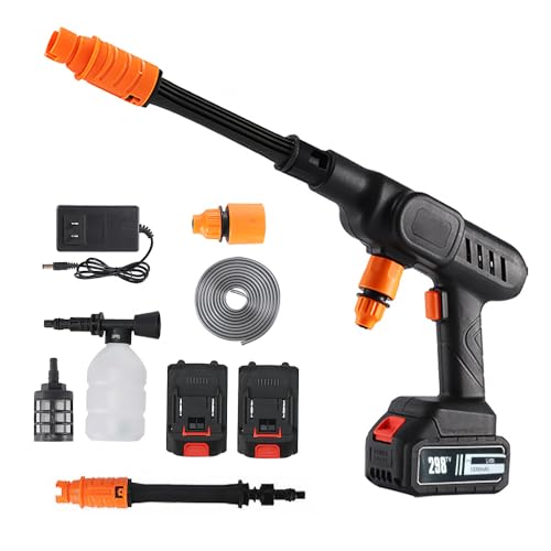 Gyhhxlh Cordless Pressure Washer Gun - 21V 3000mAh Battery (10Pcs) 9-12M Range 0-180 Nozzle for Cars/Fences/Boats Portable Power Cleaner (black)
