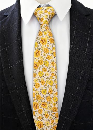 Image of Barry.Wang 100% Cotton Floral Ties for Men 63 inch Extra Long Necktie Clip | Fashion Cotton Printed Neckties,Wildflower 2.76 inch Ties Skinny,Gift Box,Groomsmen Wedding‌ Engagement Graduation