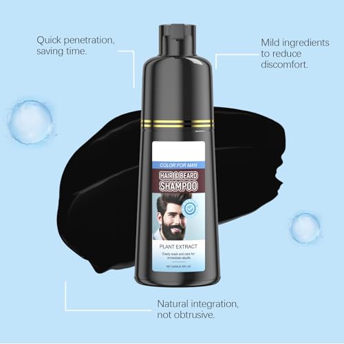 Beard Dye for Men,Beard Colour & Hair Dye Shampoo 3-in-1,Black Beard Dye for Natural Gray Coverage,Men's Hair Colour,Gentle Mustache & Beard Dye,Temporary & Halloween Use,200ml - Image 5