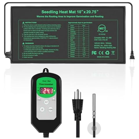 Bestio Seedling Heat Mat with Thermostat Combo Kit,10 x 20.75in Plant Heating Mat for Seed Starting,Hydroponic Plant,Seed Starting Heat Mat of Seedling Germination for Gardening,Greenhouse Cover