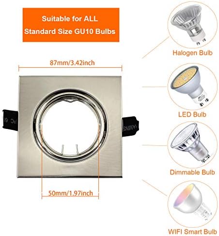 HiBay 10x GU10 Downlights Recessed LED Ceiling Lights Kitchen Spotlights Square Brushed Chrome Spot Light Fittings 240V