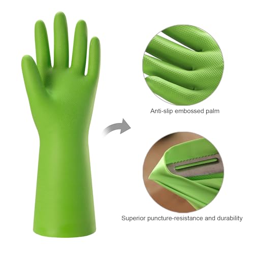 Bamllum Rubber Cleaning Gloves for Kitchen - 4 Pairs Reusable Dishwashing Gloves for Household, Flexible Long-lasting & Waterproof (Medium, Blue+Green+Red+Orange) - Thumbnail 2
