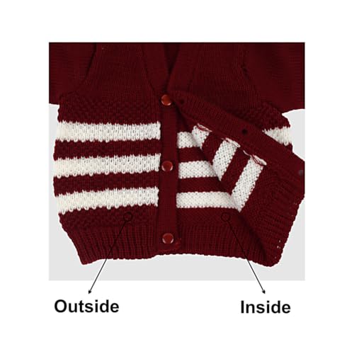 Image of Babies Woolen Sweater for Boys and Girls 6 to 12 Months, Maroon, Long Sleeve, V-Neck, 3 Pcs Set with Cap and Socks