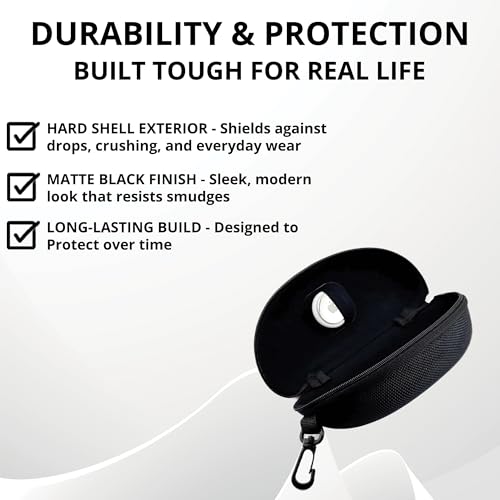 Image of Sunglasses Case Hard Shell | Glasses Cover with Zipper and Clip | Lightweight, Scratch Resistant Glass Case | Trackable, Hidden and Secure Air Tag Holder Glass Case - Black
