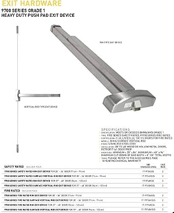 Taymor 9700 Series Fire Rated Push Pad Exit Device Stainless Steel for Commercial use
