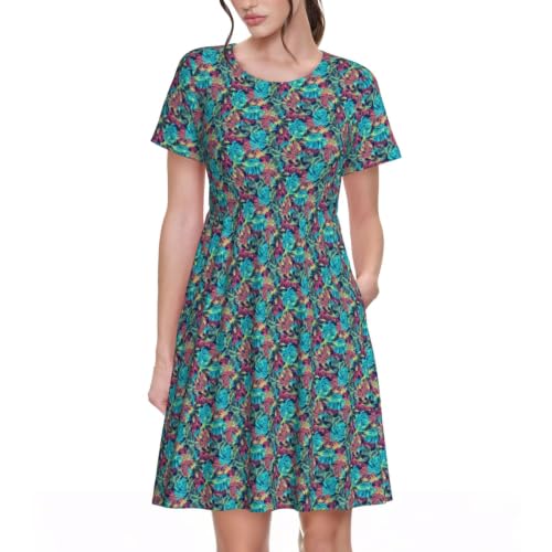 Robe à manches courtes pour été et vacances à la plage avec poches pratiques