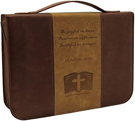 IvyRobes Vintage Bible Cover Case for Men Brown PU Leather Durable Zipper Cross Bible Bag Carrying Case Large Size