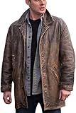 3/4 Mid-Length Distressed Brown Leather Trench Blazer for Men – Inspired by Classic Hunter Roles in Paranormal Adventures (D. Brown 4XL)