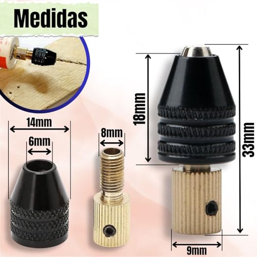 Kit 2 Mini Mandril Adaptador Eixo 3.17mm Pinça Aperto Rápido Micro Retífica Micro Motor Broca 0,3 A