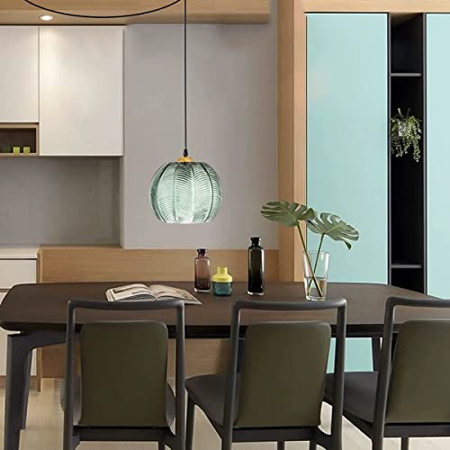Pobllem Plug In Pendant Light Fixture Green Ribbed Glass Shade 9.84Ft With Plug In On/Off Switch Mid Century Modern Ceiling Hanging Light For Bedroom Living Dinning Room Kitchen Island, Plug In,22Cm #TOP1