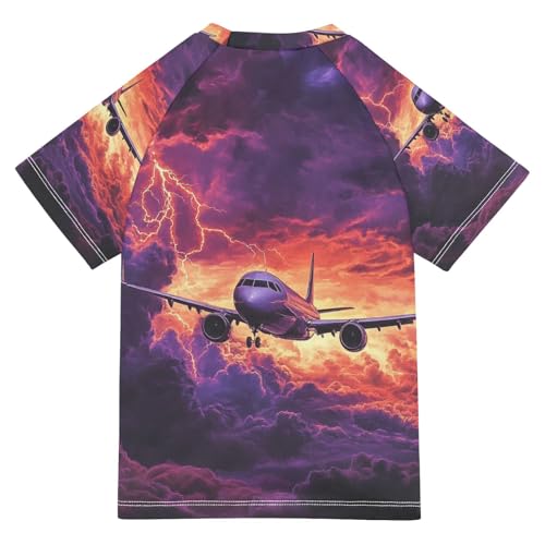 Boys Swing Shirts Aircraft Lightning Tornado Flying Rashguard Short Sleeve Kids T-Shirts Sun UPF 50+2