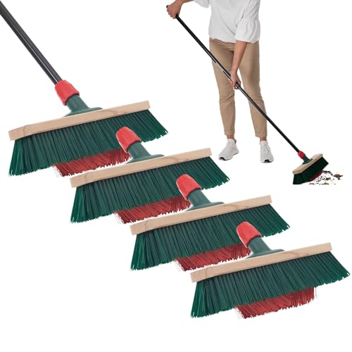 Novaliv 4 escobas con cerdas en V, 40 cm, elaston, color verde/rojo, escoba con mango telescópico, escoba de jardín, escoba industrial, escoba multiusos para jardín