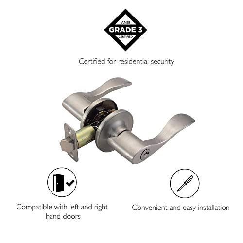 Image of Design House Springdale Keyed Entry Door Lever, Satin Nickel | Surface, Transitional, Brass, Hardware, 700500