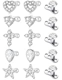 Wrlcorly Dermal Anchor Tops and Base 14G Stainless Steel Microdermals Body Piercing Studs Punk Heart Star CZ Teardrop Tops Internally Threaded Surface Skin Piercing Jewelry for Women Men Silver Color