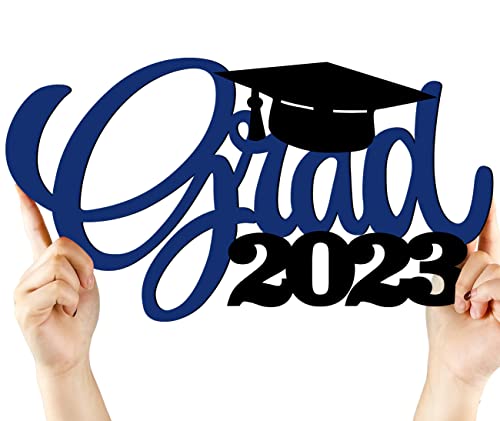 Blue Graduation Party Decorations, Grad 2023 Wooden Sign Graduation Photo Booth Props 2023 Wood Cutout Class Of 2023 Sign Decorations For Graduation Announcements (Blue) Blue Graduation Party Decor #TOP3