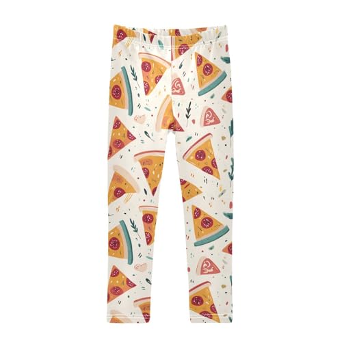 Cute Pizza Leaves Girls Leggings Soft Stretch Workout Yoga Dance Pants for Kids Casual Tights