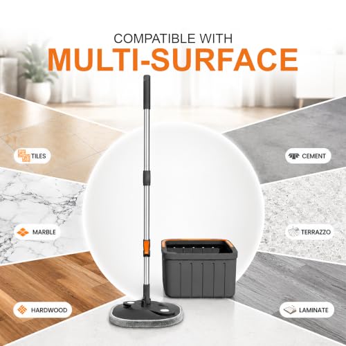 Image of Zureni Wet and Dry Bucket Mop Set 360 Rotating Square Mop-Head with Extendable Handle & 2 Replaceable Mop-Pads Self Separation Dirty Clean Water for Hardwood Tile Marble Floor Mopping & Cleaning