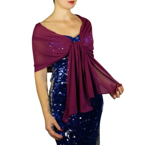Châle Écharpe Étole Chiffon Femme Mariage sur Robe de Soirée Mariée en bordeaux