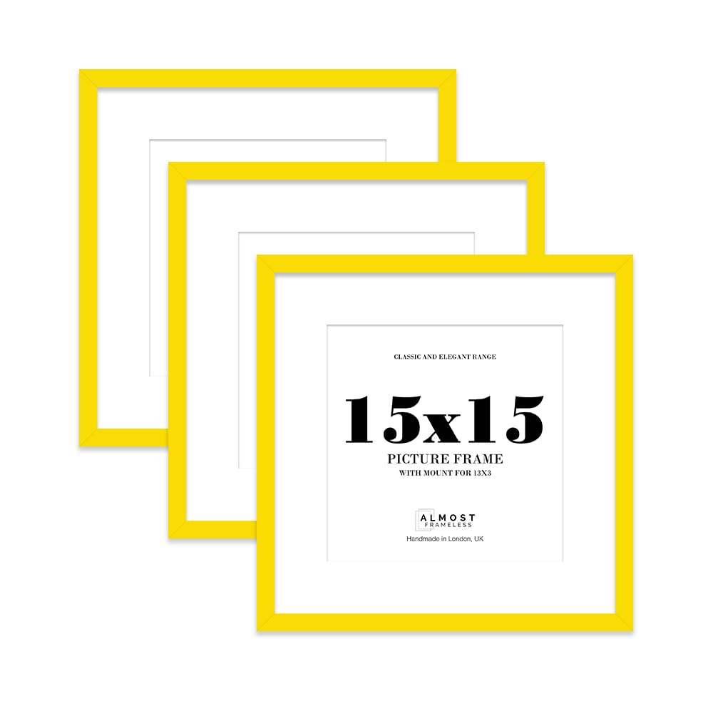 15x15 Yellow Picture Frame with Mount for 13x13 Photos, Prints - Modern Square Wall Frame, Set of 3