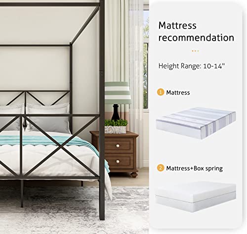Majnesvon Full Size Metal Black Canopy Bed Frame, 4-Poster Canopied Modern Platform,Sturdy Slats/No Box Spring Needed/Easy Assembly (Full) #TOP6