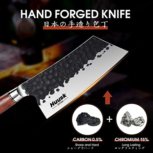 Huusk Cleaver Knife, 7" Japanese Professional Kitchen Knife, Japanese Slicing Knife 8 Inch Sushi Knife, High Carbon Steel Sharp Chef Knife With Ergonomic Rosewood Handle Gift Box #TOP2