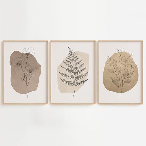 Image of House 52 Botanical Wall Art Prints A4 Set of 3 – Unframed Watercolour Abstract Plant Posters – Neutral Minimalist Decor for Bedroom Living Room (Abstract Floral Watercolour)