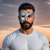 OIDEA Herren Maske Venezianische Maskerade: Punk Rock Silber Cosplay Fasching Verkleidung Maskenball Konzert Karneval Party Phantom der Oper Halloween Vintage Kostüm Halbegesichtsmaske – Ansicht 4