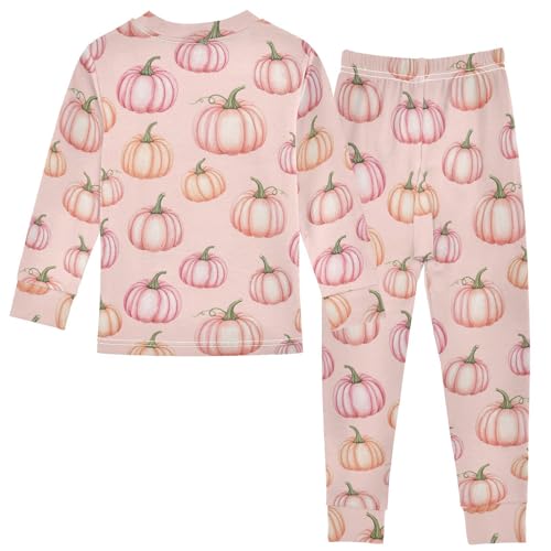 Pajama Sets Long Sleeve Pumpkin Pink Background Soft Comfy Sleepwear 2 Piece PJS 3-8T3