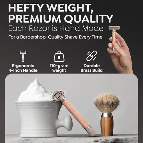Image of Parker THE VARIANT CLOSED COMB - ADJUSTABLE Double Edge Safety Razor, Customize your Shave with a Turn of the Dial from Mild to Aggressive - 5 Blades Included (ROSE GOLD)