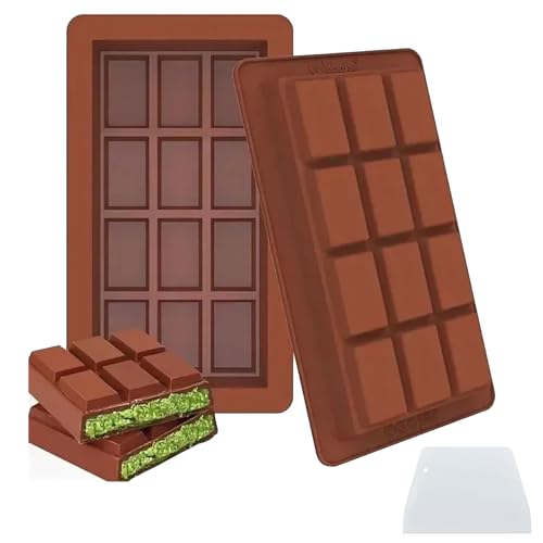 2 Pezzi Stampi in Silicone per Cioccolato, Cioccolatini Stampo, Stampi Silicone 12 Cavità, per Alimenti Antiaderenti, per Fatti in Casa Praline, Caramelle, Cioccolato, Torta(marrone)