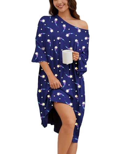 Image of Chunoy Women Oversized Nightgown Short Sleeve Sleepwear Dress with Pockets